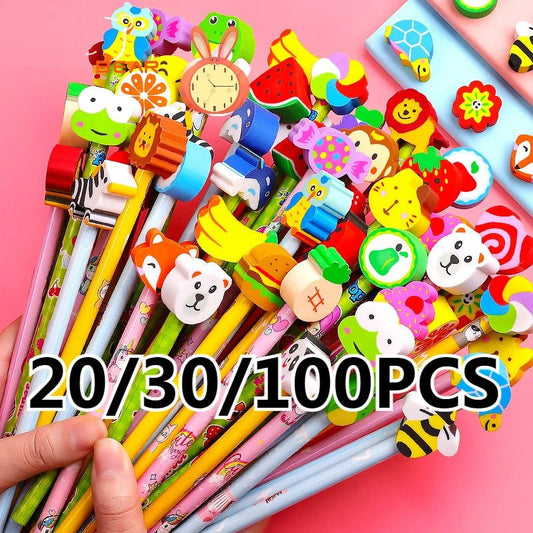 20/50/100pcs/Lot Cartoon Animals Pencil With Eraser Pencil Children Study Pencil Students Kids Wooden Pencil Writing Stationery [STA]