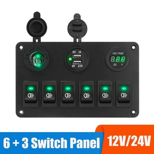 24V 12V Switch Panel 6 Buttons USB Chargers Car Light Toggle Truck Power Adapter Accessories For Boat Marine Trailer RV Caravan [CAM]