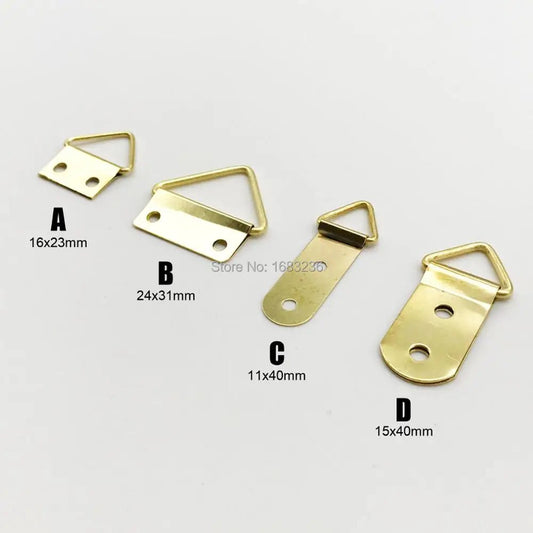 25pcs Golden Triangle D-Ring Photo Picture Frame Hanger Hang Oil Painting Mirror Art Work Hooks Small Double 2 Holes with screws [HOM]