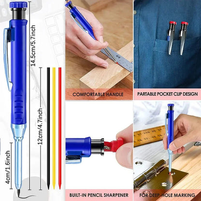 2.8mm Solid Carpenter Mechanical Pencil with Sharpener for Woodworking Construction Long Head Carpenter Pencil Stationery Supply [STA]