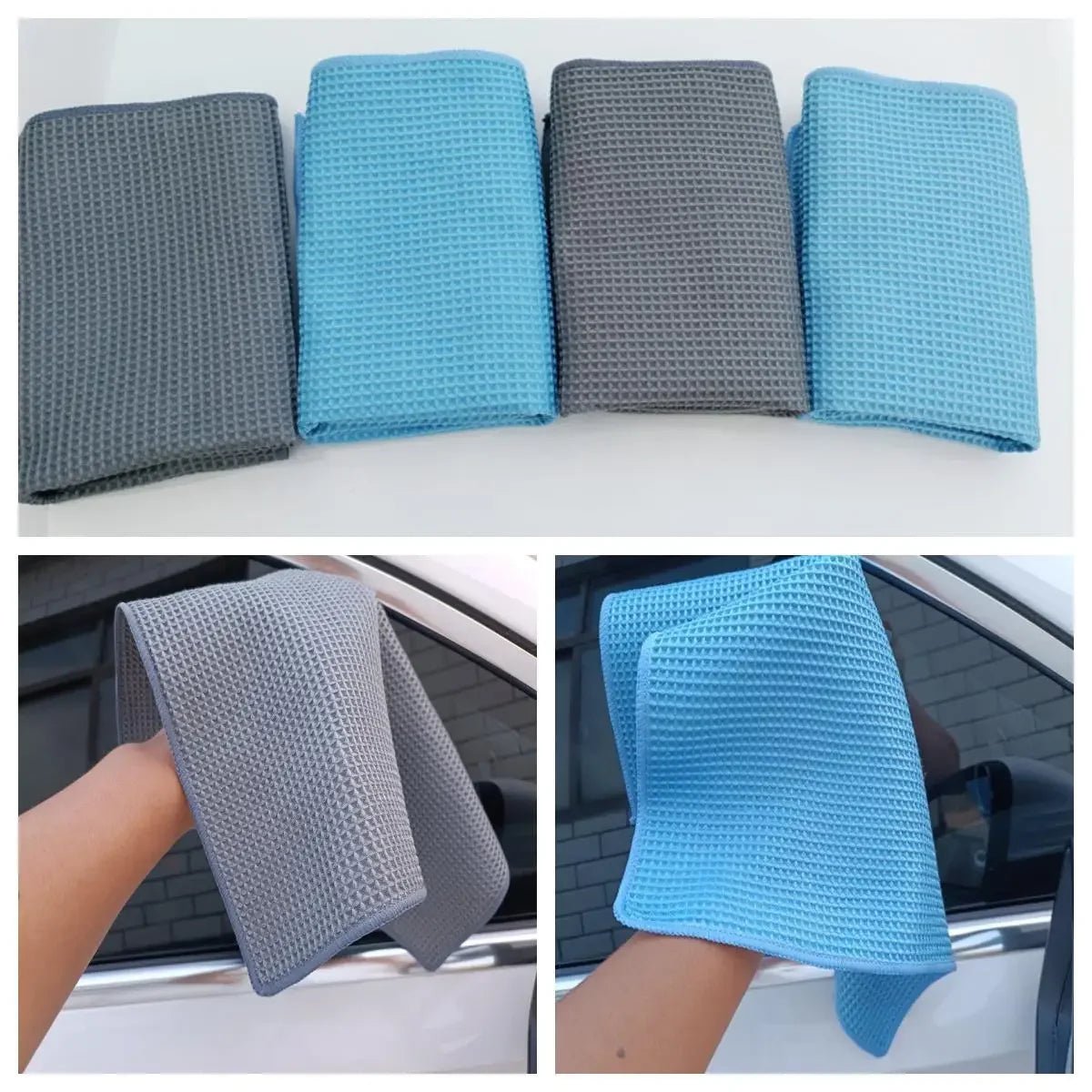 2PC Car Wash Towel Glass Cleaning Water Drying Microfiber Window Clean Wipe Auto Detailing Waffle Weave for Kitchen Bath 40*40cm [CAR] [DTL]