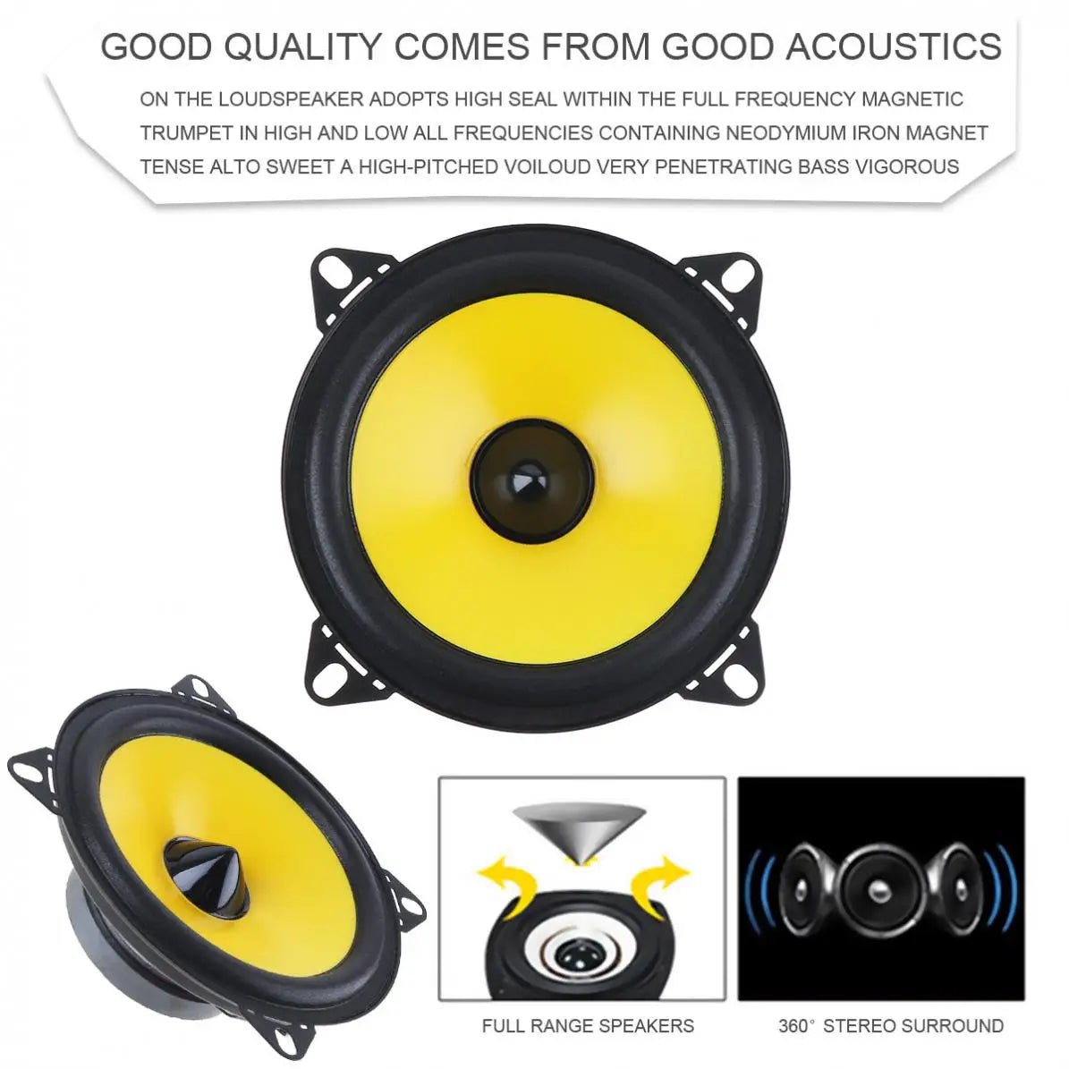 2pcs 2 Way 4 Inch 60W Full Range Frequency Car Audio Stereo Speaker, 2x60W Full Range Car Audio Stereo Speaker [CAR]