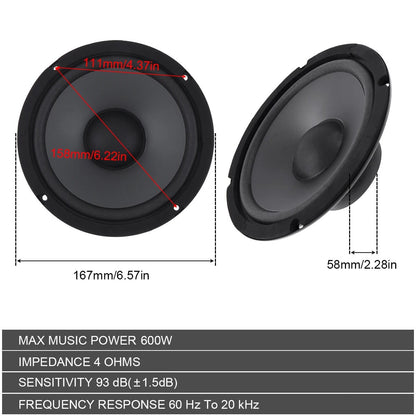 2pcs 6.5 Inch Subwoofer Car Speakers 2-Way 600W Auto Door Audio Music Stereo Full Range Frequency Automotive Speakers [CAR]