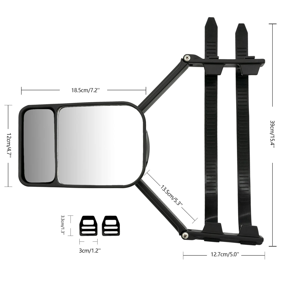 2PCS Universal Caravan Trailer Car Towing Mirror Adjustable Tow Mirror Extension Strap Rear View Side Spot Blind Convex Truck [CAR]