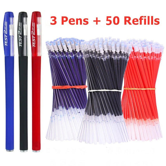 3 Gel Pens + 50 Refills Set 0.38mm Black Blue Red Ink Bulk Pens Thin Tip Journal Writing School Supplies Stationery Wholesale [STA]