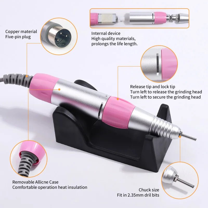 35000rpm Professional Nail Drill Machine Mill for Manicure Nails Lathe Gel Drills Polisher Milling Cutter Electric File Sander [BEU]