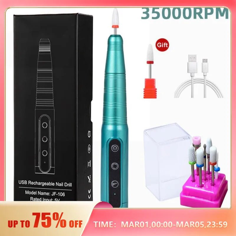 35000RPM Wireless Nail Drill Pen USB Nail File Polishing Pen Rechargeable Nail Drill Machine Portable Manicure Drill Salon Tool [BEU]