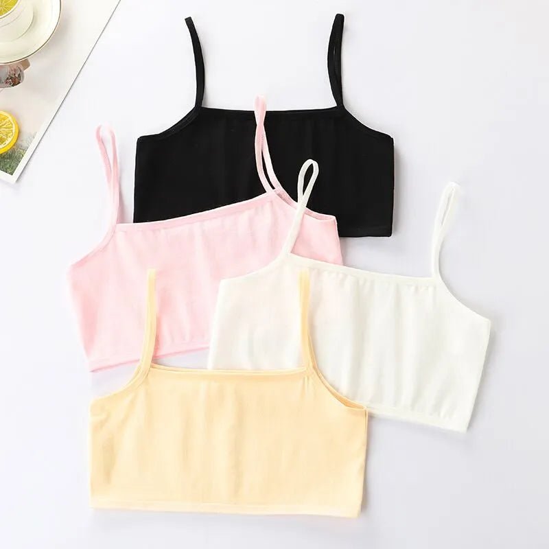 3PC Girls Bra Underwear Lingerie Kids Teens Teenage Young Adolescente 8-12Years Student Cotton Double Deck Solid Color [GRM] [UND]