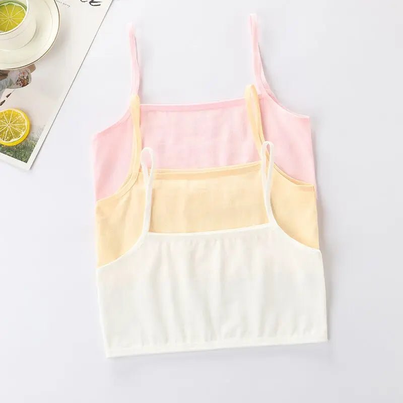 3PC Girls Bra Underwear Lingerie Kids Teens Teenage Young Adolescente 8-12Years Student Cotton Double Deck Solid Color [GRM] [UND]