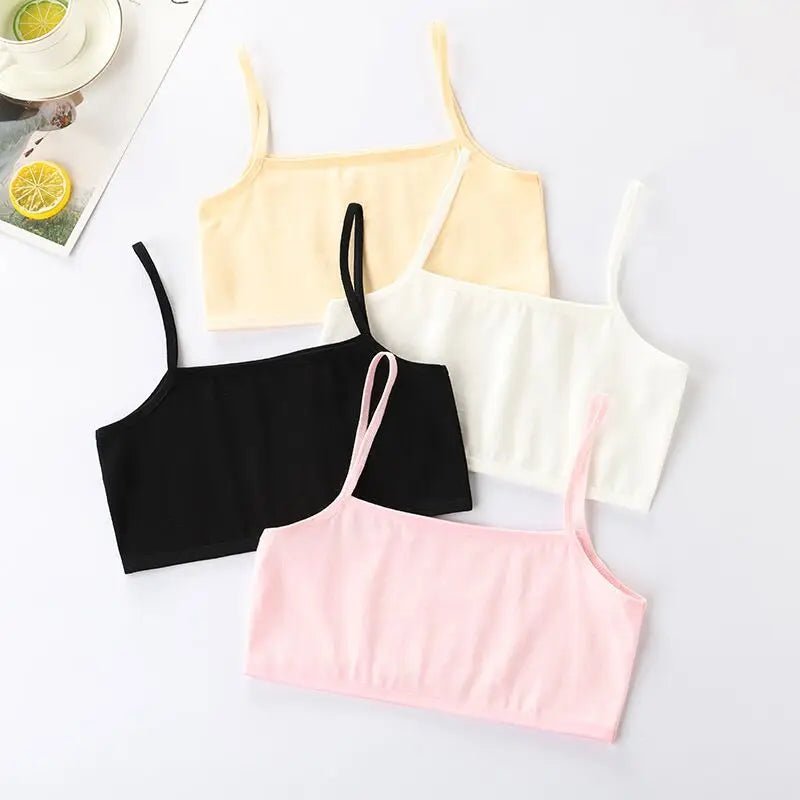 3PC Girls Bra Underwear Lingerie Kids Teens Teenage Young Adolescente 8-12Years Student Cotton Double Deck Solid Color [GRM] [UND]