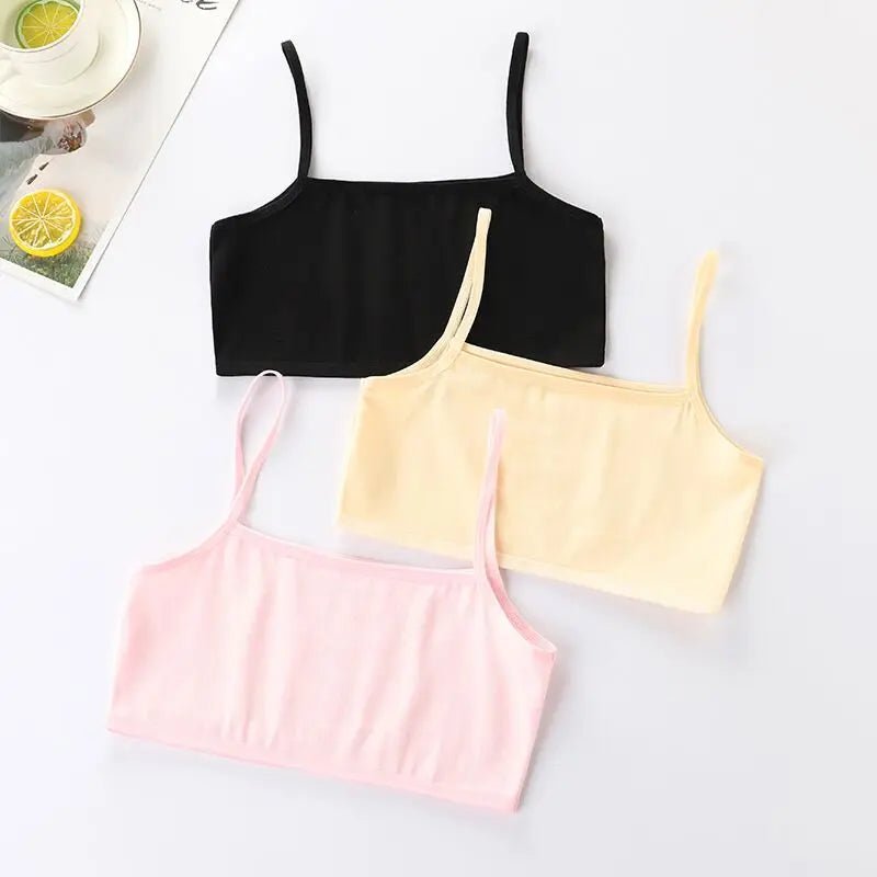 3PC Girls Bra Underwear Lingerie Kids Teens Teenage Young Adolescente 8-12Years Student Cotton Double Deck Solid Color [GRM] [UND]