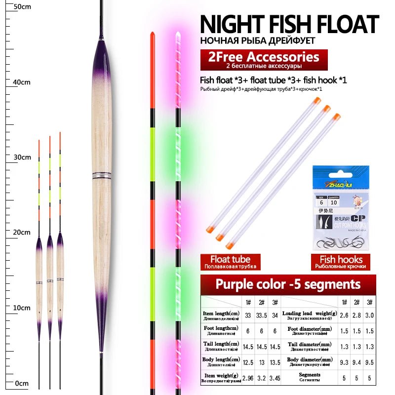 3PCS Electric Fishing Floats+3 Float Tubes Night Luminous Float Balsa Wood Boya Lake River Carp Fishing Tools Without Battery [SPT]