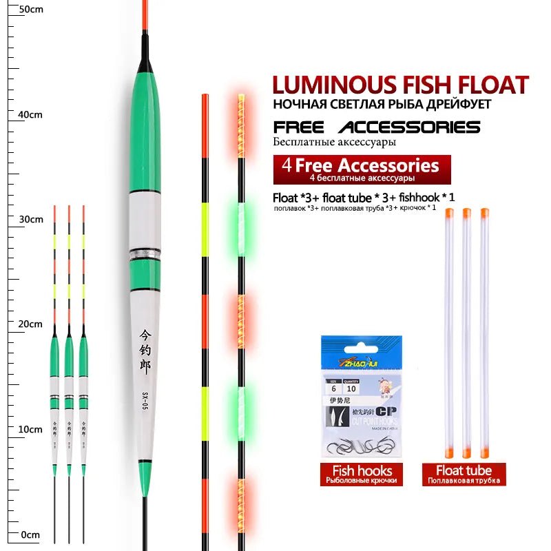 3PCS Electric Fishing Floats+3 Float Tubes Night Luminous Float Balsa Wood Boya Lake River Carp Fishing Tools Without Battery [SPT]