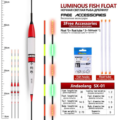 3PCS Electric Fishing Floats+3 Float Tubes Night Luminous Float Balsa Wood Boya Lake River Carp Fishing Tools Without Battery [SPT]