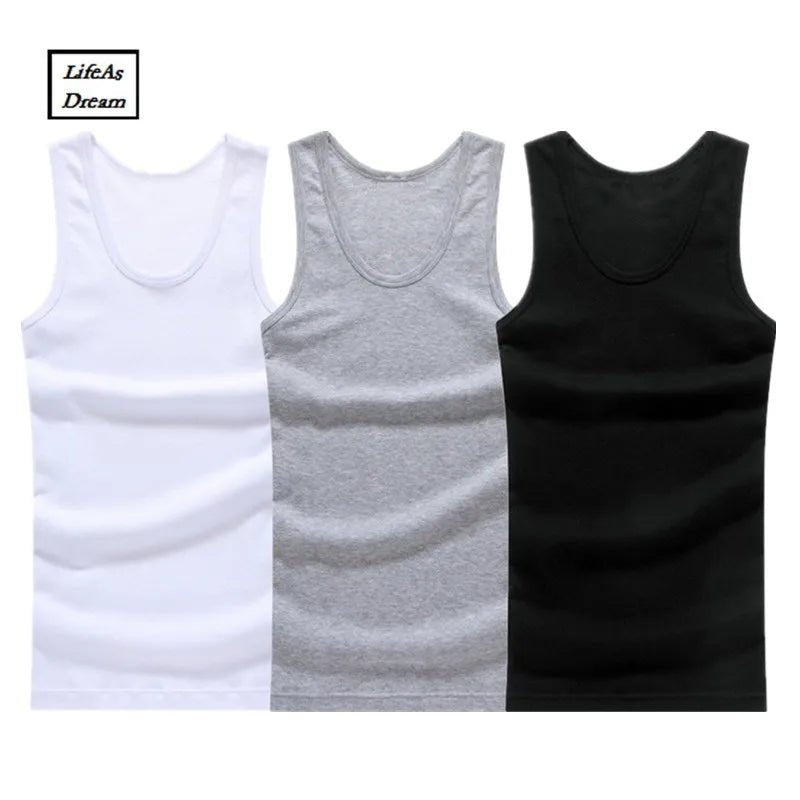 3pcs/lot Cotton Mens  Underwear Sleeveless Tank Top Solid Muscle Vest Undershirts O-neck Gymclothing T-shirt men's vest [GRM] [UND]