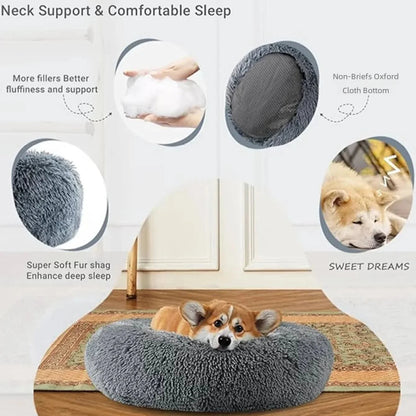 40-90cm Round Pet Bed for Large Dog Bed Super Soft Cat Bed Long Plush Dog House for Medium Dog House Winter Warm Sleeping [PET]