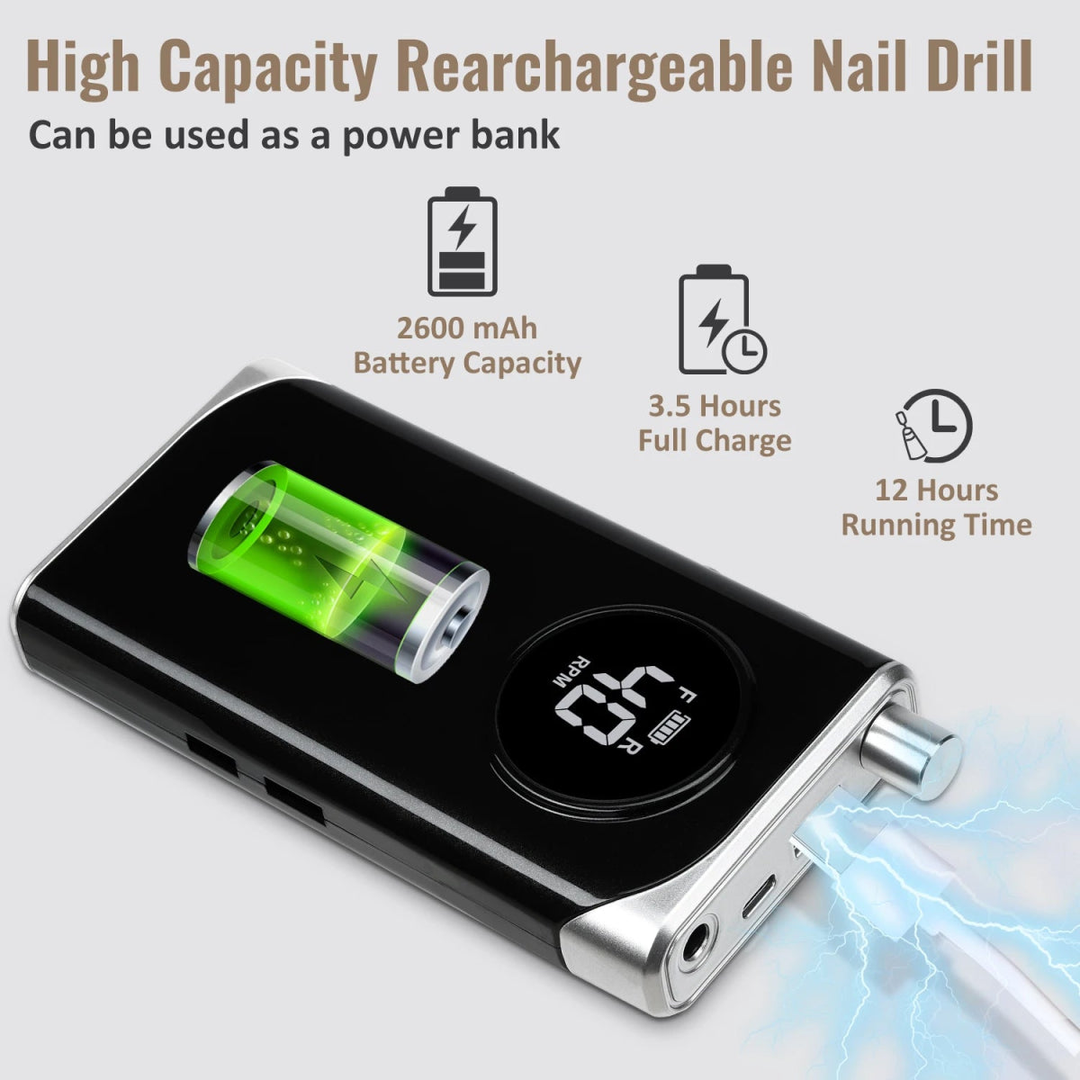 40000RPM NAIL DRILL MACHINE RECHARGEABLE PORTABLE 2023NEW POWERFUL ELECTRIC NAIL FILE PROFESSIONAL FOR UV POLISH ACRYLIC GEL [BEU]