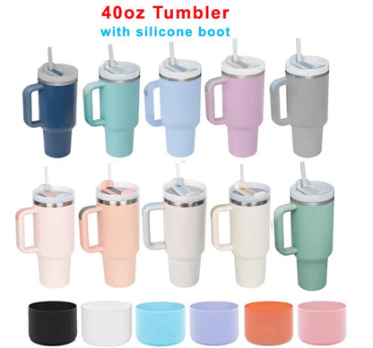 40oz Tumbler with Handle Straw and Silicone Boom Stainless Steel Vacuum Thermos Cup Large Capacity Travel Car Coffee Mug Logo [MUG]