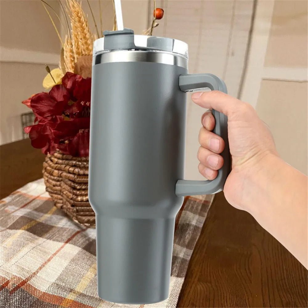 40oz Tumbler with Handle Straw and Silicone Boom Stainless Steel Vacuum Thermos Cup Large Capacity Travel Car Coffee Mug Logo [MUG]