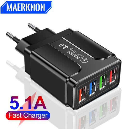 48W USB Charger 4 Ports Quick Charge 3.0 4.0 Universal Wall Mobile Phone Chargers Fast Charging For iPhone 12 X Xiaomi Tablet [MOB]