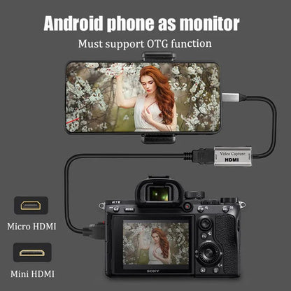 4K Video Capture Card HDMI Adapter DSLR Video Camera Transmission Mobile Phone Screen Monitor Set for Vlog Youtuber Filmmaker [PHO]