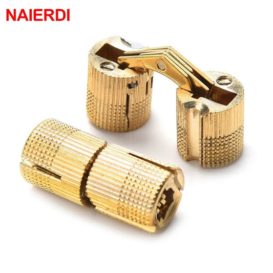 4PCS NAIERDI Copper Brass Furniture Hinges 8-18mm Cylindrical Hidden Cabinet Concealed Invisible Door Box Hinges For Hardware [HOM]