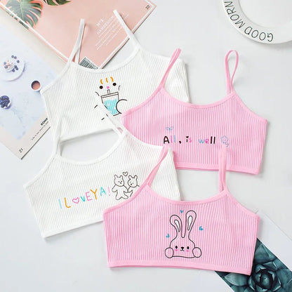 4Pcs New Girls Developmental Camisole Thread Combination Girl Bra Tube Top Girl Cartoon Training Bra 7-16Y Clothes For Teens [GRM] [UND]