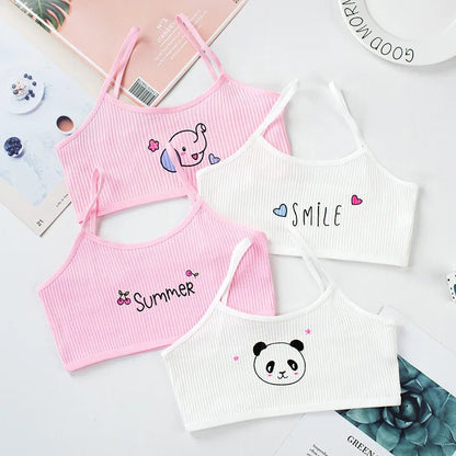 4Pcs New Girls Developmental Camisole Thread Combination Girl Bra Tube Top Girl Cartoon Training Bra 7-16Y Clothes For Teens [GRM] [UND]