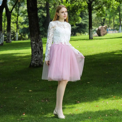 5 Layers 60cm Midi Tulle Skirt Princess  Womens Adult Tutu Fashion Clothing Faldas Saia Femininas Jupe Summer Style [WOM]