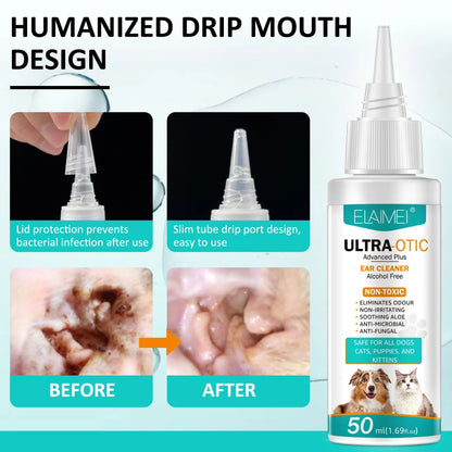 50ml Cat Dog Ear Cleaner Pet Ear Wash Ear Drops Infection Control Yeast Mites Removes Ear Mites Scientific Formula Pet Supplies [PET]