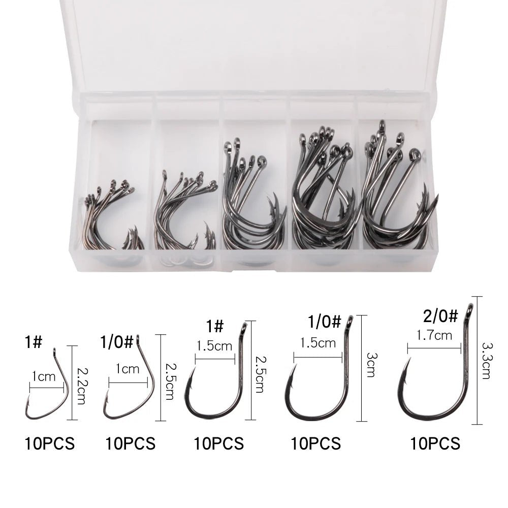 50pcs/100pcs Sea Hooks Fishing Box LUSHAZER Offset Hook 2#-3/0# Carp Snap Fishing Big Hooks Tackles Accessories Fishhook [SPT]