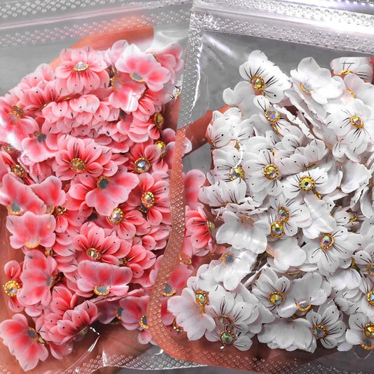 5Pcs DIY Handmade Acrylic Flower 11X16mm White/Pink 3D Butterfly Acrylic Nail Flower With Glitter Rhinestone Acrylic Side Flowe [BEU]