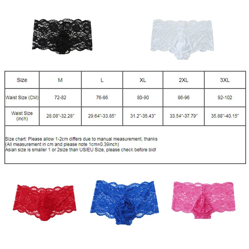 5pcs Men's Sexy Lace Boxer See-Through Transparent Underwear Exotic Crossdressing Sissy Lingerie Breathable Penis Pouch Panties [GRM] [UND]