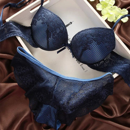 6 Colors Brassiere Set Sexy Lace Bra Sets Comfortable Underwear Set Solid Crop Top Female Lingerie For Women Underwire Push Up [GRM] [UND]