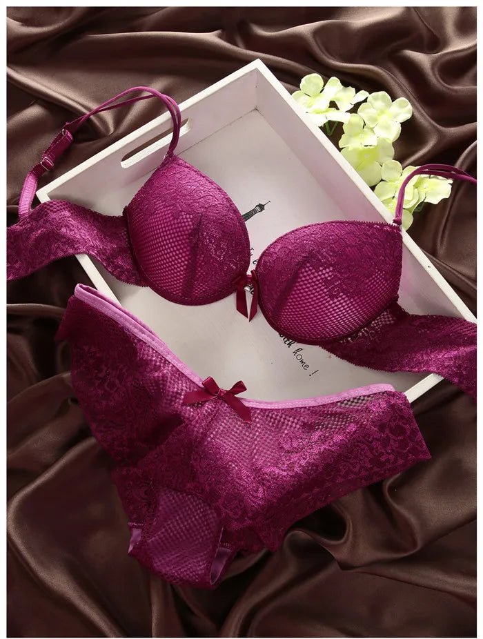6 Colors Brassiere Set Sexy Lace Bra Sets Comfortable Underwear Set Solid Crop Top Female Lingerie For Women Underwire Push Up [GRM] [UND]