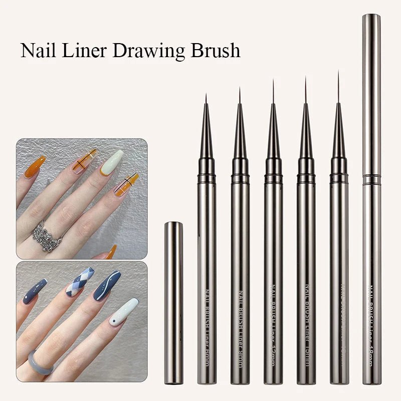 6/9/12/15/18mm Nail Art Liner Brush Metal Handle Painting Acrylic French Stripe Drawing Pen UV Gel Polish Nail Art Manicure Tool [BEU]