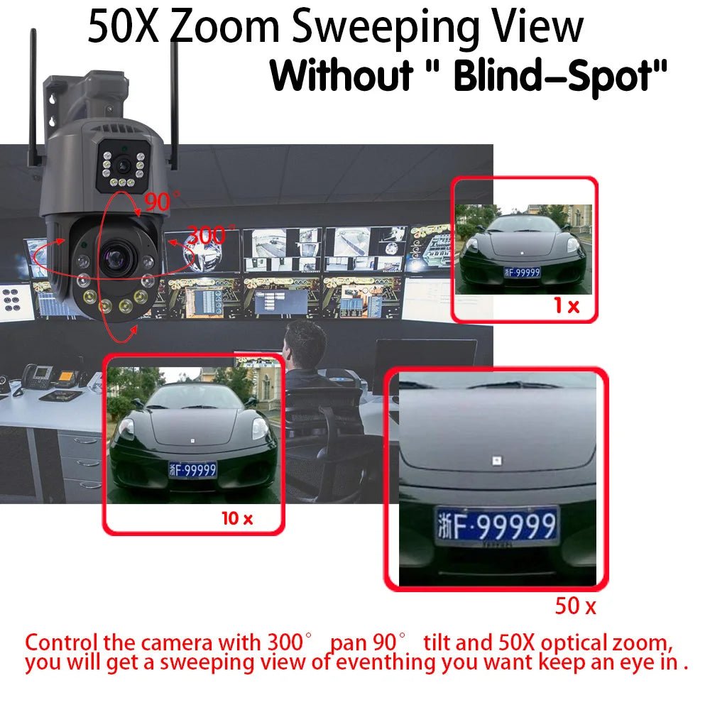 6MP Wifi PTZ IP Camera Outdoor Dual Lens Dual Screen 50x 30X Zoom Human Detection Wireless CCTV Security Surveillance Camera 2K [SEC]