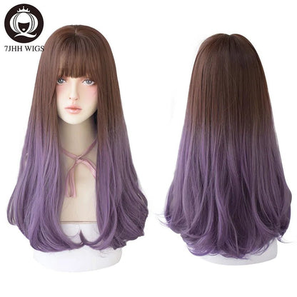 7JHH WIGS Layer Blue Brown Black LOLITA Wigs With Bangs Long Straight Omber Purple Noble Wigs For Women Fashion Cosplay Wig [LOL]