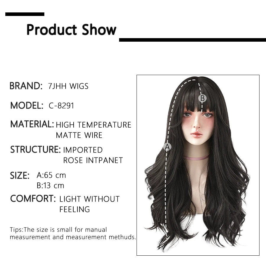 7JHH WIGS Popular Brown Ash Long Deep Wave Hair Lolita Wigs With Bangs Synthetic Wig For Women Fashion Thick Curls Wigs Girl [LOL]