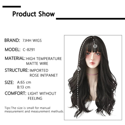 7JHH WIGS Popular Brown Ash Long Deep Wave Hair Lolita Wigs With Bangs Synthetic Wig For Women Fashion Thick Curls Wigs Girl [LOL]