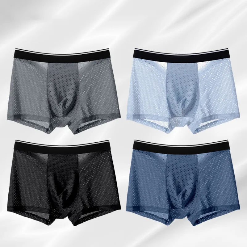 8pcs/Lot Men's Panties Ice Silk Male Underpants Breathable Summer Man Shorts Boxers Underwear Homme Bamboo Hole Large Size L-5XL [GRM] [UND]