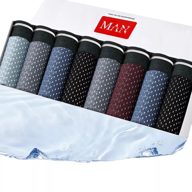 8pcs/Lot Men's Panties Ice Silk Male Underpants Breathable Summer Man Shorts Boxers Underwear Homme Bamboo Hole Large Size L-5XL [GRM] [UND]