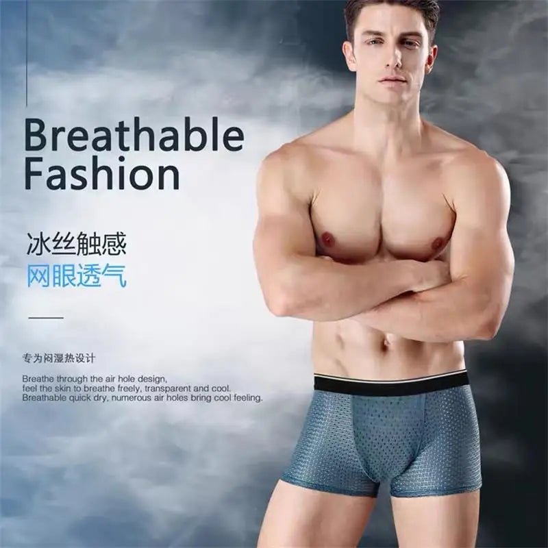 8pcs/Lot Men's Panties Ice Silk Male Underpants Breathable Summer Man Shorts Boxers Underwear Homme Bamboo Hole Large Size L-5XL [GRM] [UND]