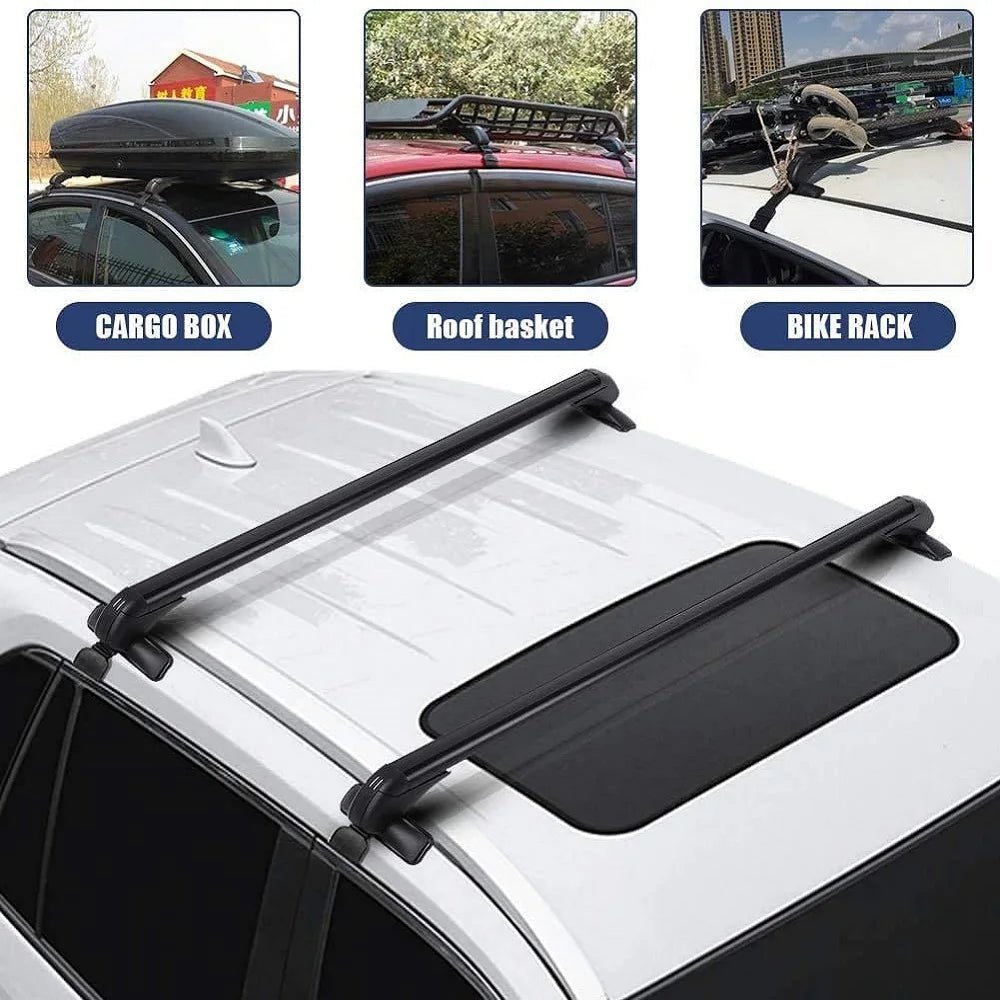 1 Pair Universal Vehicle Car Roof Mounting Rack Rail Bar Black Aluminum Luggage Carrier with Lock Top Car Rack [CAR]