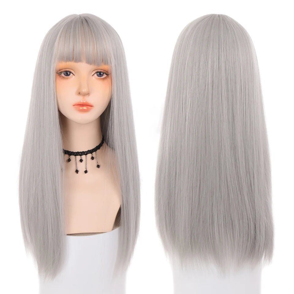 AILIADE Long Straight Blue Wigs Natural Synthetic Hair with Bangs Heat Resistant Wigs for Women Girls Cosplay Lolita Party [LOL]