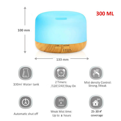 Air Humidifier Essential oil Diffuser 300ML 500ML Ultrasonic Cool Mist Maker Fogger Humidifier LED Lamp Aroma Diffuser Electric [HAP]