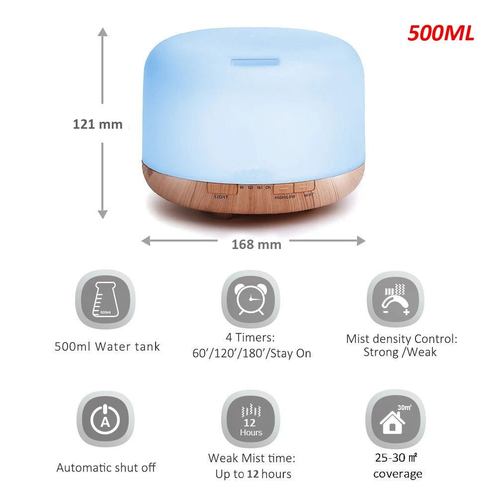 Air Humidifier Essential oil Diffuser 300ML 500ML Ultrasonic Cool Mist Maker Fogger Humidifier LED Lamp Aroma Diffuser Electric [HAP]