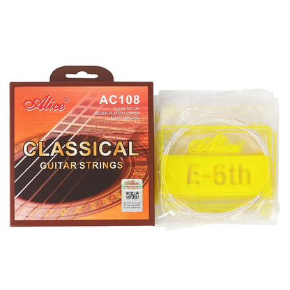 Alice AC108 Professional Classical Guitar Guitarra Strings Sliver Plated Copper Wound Clear Nylon Normal High Tension 6 Strings [SPT]