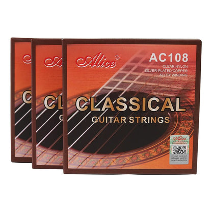 Alice AC108 Professional Classical Guitar Guitarra Strings Sliver Plated Copper Wound Clear Nylon Normal High Tension 6 Strings [SPT]