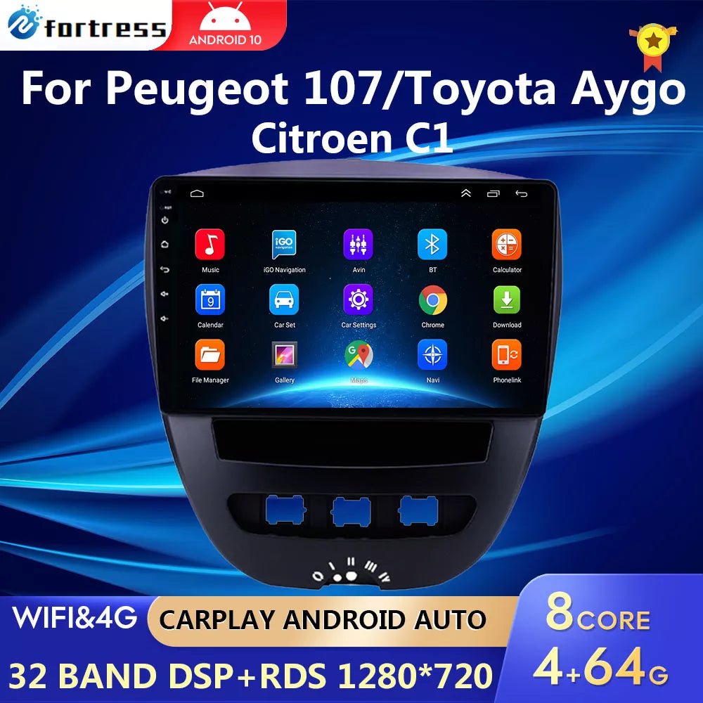 Android 10 2 Din Car Multimedia Player For Peugeot 107 Toyota Aygo Citroen C1 2005-2014 Head Unit Stereo GPS Navigation BT WIFI [CAR]